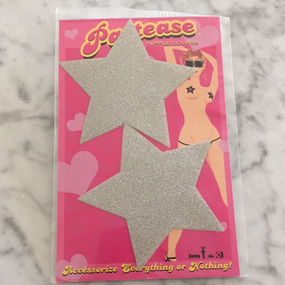 Silver star pasties, glitter look